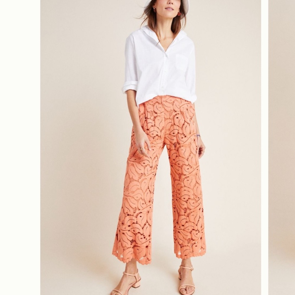 Anthropologie Dolly Lace Trousers in Peach